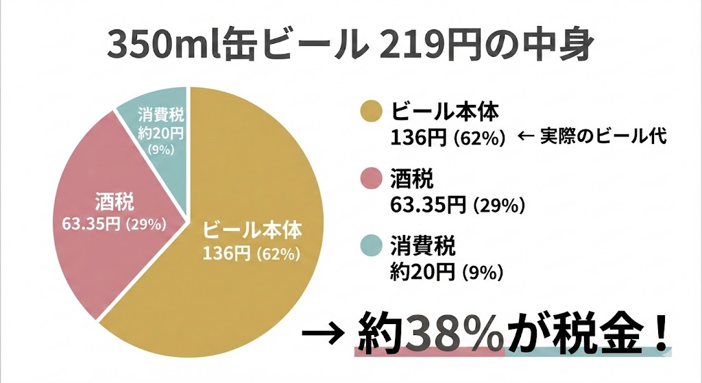 350ml缶ビールの税金内訳(円グラフ風)
