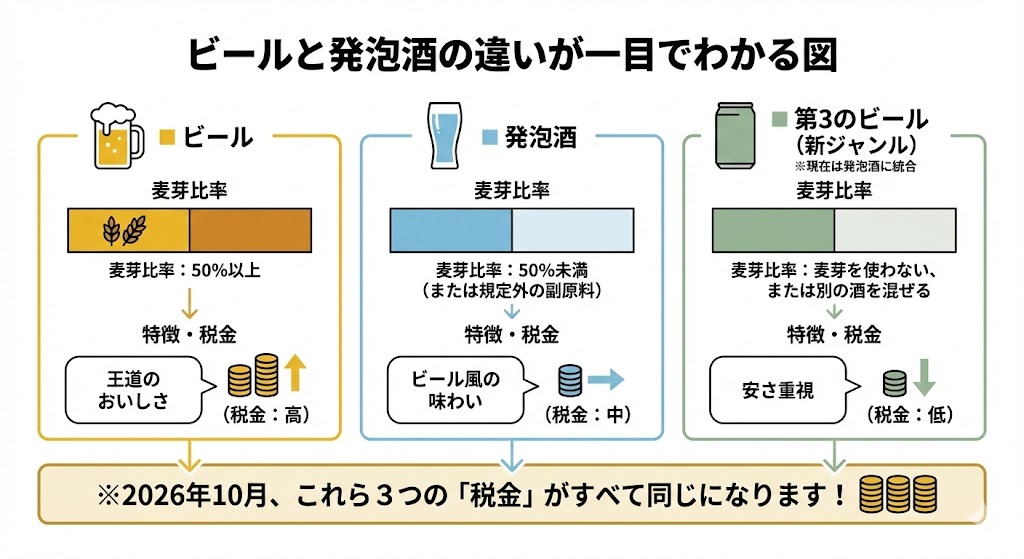 ビールと発泡酒の違いが一目でわかる図