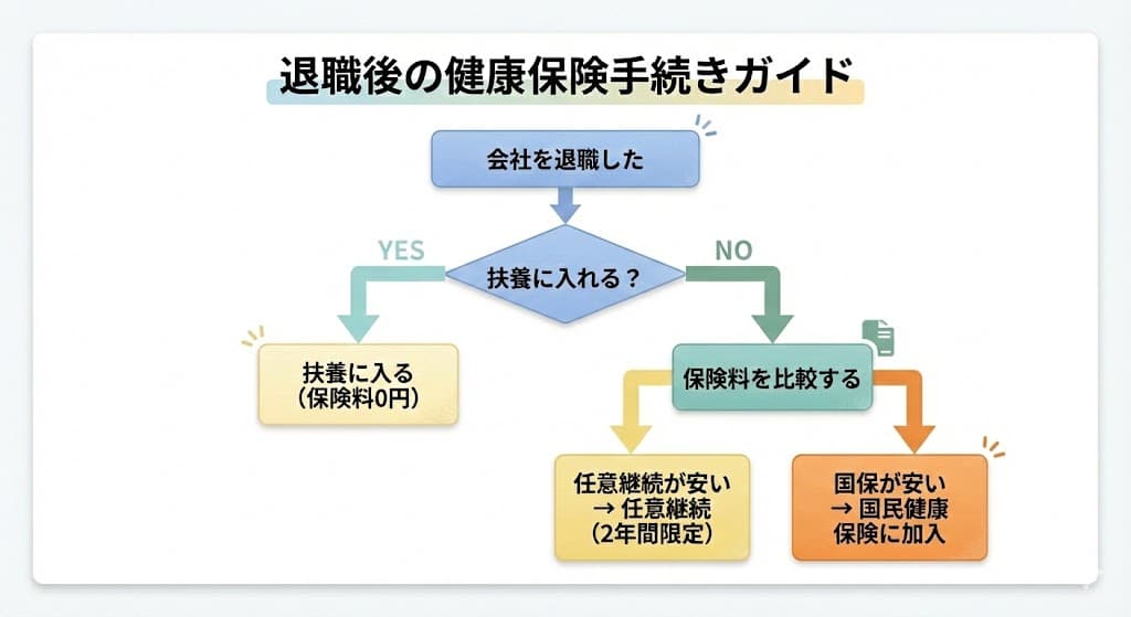 退職後の健康保険3つの選択肢フローチャート