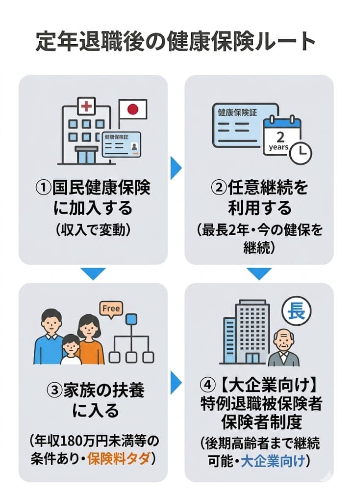 定年退職後の健康保険 4つの選択肢